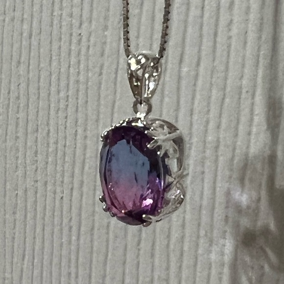 925 Sterling Silver Pink Purple Pendant 4 Necklace Oval Tourmaline Charm - Picture 4 of 4